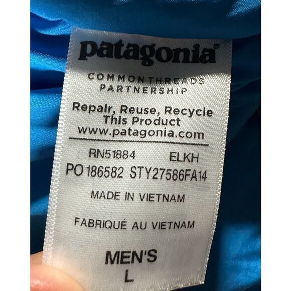 Patagonia Bivy Down Vest Mens Large Tan Blue Full Zip Puffer Sleeveless - Picture 11 of 12
